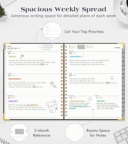 Academic Planner 2026-2027, Weekly and Monthly Hardcover Planner, July 2026 - June 2027, 5.75" x 8.38" A5 Large Daily Calendar Planner Book with Tabs, Spiral Yearly Agenda Organizer Notebook for School Work Home, Black