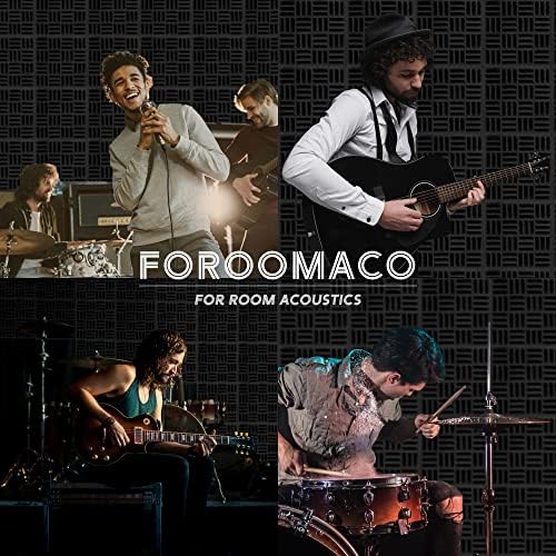 Foroomaco Grid Acoustic Foam Panels, 12.6 x 12.6 x 2 in, 12 Pack, Black
