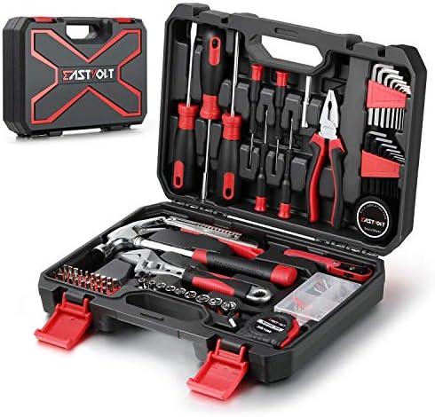 Eastvolt 128-Piece Home Repair Tool Set, Tool Sets for Homeowners, General Household Hand Tool Set with Storage Toolbox, EVHT12801, Black + Red (ASK01)