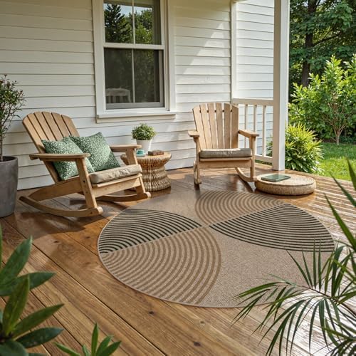 Lahome Modern Rainbow Round Rug, 6ft Round Outdoor Easy Jute Rug