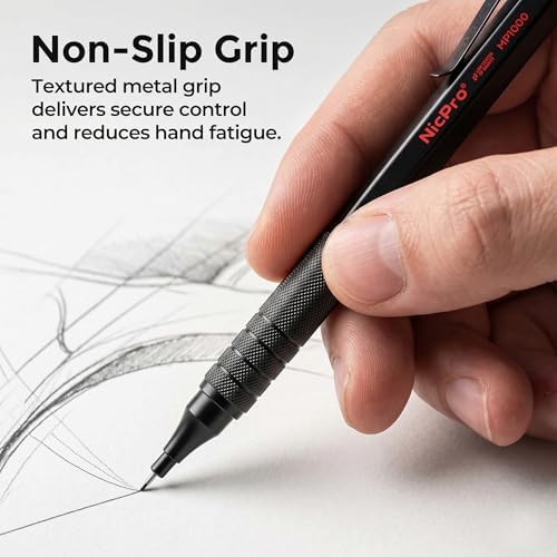 Nicpro Mechanical Pencils 0.7mm in Case, 3 Pack Metal Pencils Set, Black