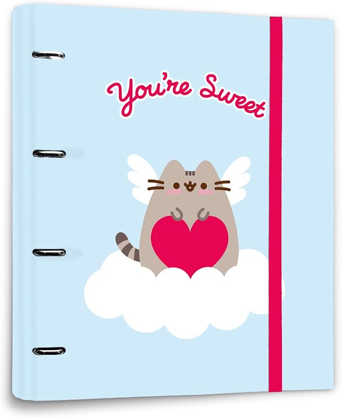 Grupo Erik Pusheen Cat 4 Ring Binder A4 - Kawaii Stationery Gifts, Merch | A4 Folder with Elastic closure, School Folders for Paperwork A4, Back to School Supplies | Pusheen Merchandise