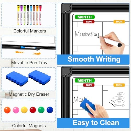4 Month Dry Erase Calendar for Wall 36" x 24", Black Aluminum Frame