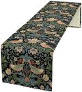 William Morris Floral Table Runner, Strawberry Thief Birds in Green and Blue Table Runner for Home Kitchen Dining Table Decoration,13x120 Inch