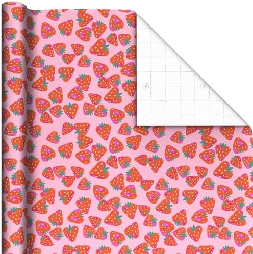 Hallmark Donuts and Strawberry Wrapping Paper Rolls for Birthdays, Valentine's Day, Teacher Appreciation (Set of 3 Rolls: 75 Sq. Ft. Total) Pink, Teal, White, Rainbow, Confetti