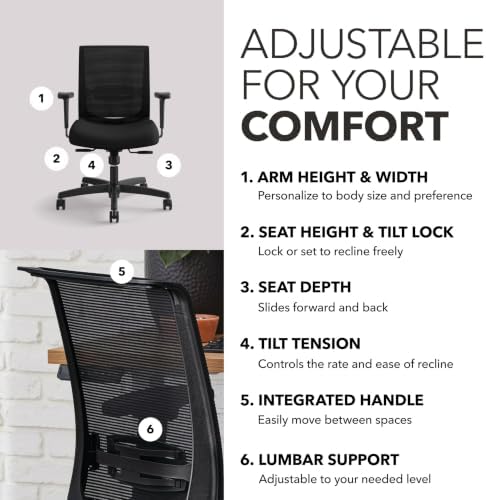 HON Convergence Ergonomic Office Chair, Office Desk Computer Chair, Black