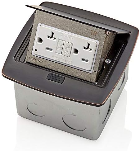Leviton Pop-Up Floor Box with 20 Amp, Tamper-Resistant Self-Test GFCI Outlet, Bronze, PFGF2-BZ