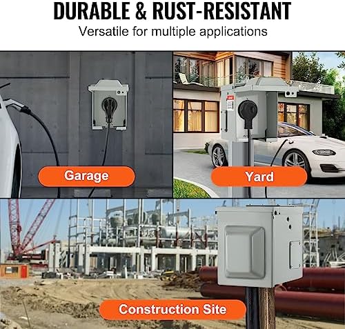 VEVOR 30 Amp RV Power Outlet Box, 125/250 Volt, Enclosed Lockable Outdoor RV Receptacle Box, NEMA TT-30R Weatherproof Electrical Panel, for RV Camper Trailer Motorhome Electric Car