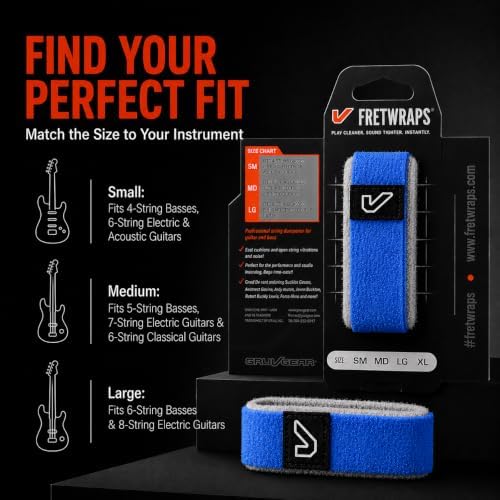 Gruv Gear Fret Wrap & Guitar Mute, Fretwrap for Acoustic, Electric & Bass | String Dampener Recording, Tapping & Practice Accessory (1 Pack, Small Blue, Fits 4 String Bass, 6 String Guitar)
