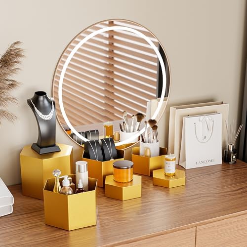 Metal Buffet Risers,6PCS Hexagonal Jewelry Display Risers 2.76 in to 4.02 in Market Display Stands Metal Showcase for Catering Dessert Figures Decoration (Gold, 2.76IN to 4.02IN)