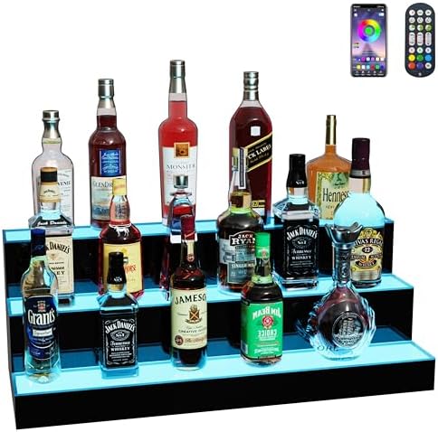 MESAlLUP Acrylic 30 Inch 3 Tier LED Liquor Bottle Display Shelf, Lighted Bar Shelves with APP or Remote Control, Mulit Color Lighting for Home Mini Bars Decor, Restaurants & Party Use