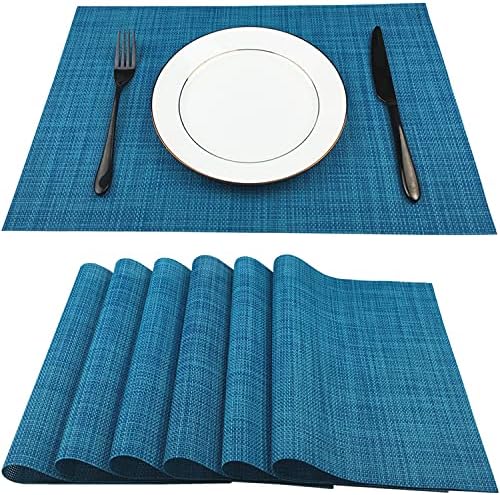 WAZAIGUR Placemats Crisscross Woven Vinyl Place Mats Set of 6 Blue