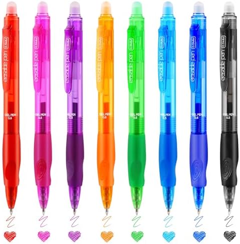 USUAL 0.5mm 8 Color Erasable Gel Pens, Make Mistakes Disappear, Fine Point Retractable Erasable Gel Pens for Writing, Drawing, Office, Planner, School Supplies