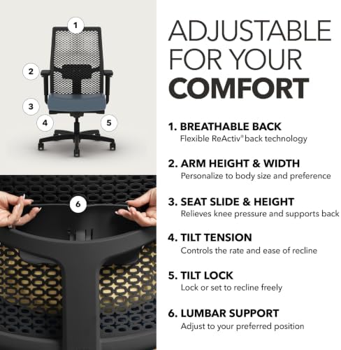 HON Ignition 2.0 ReActiv Ergonomic Office Chair, Lumbar Support, Nimbus
