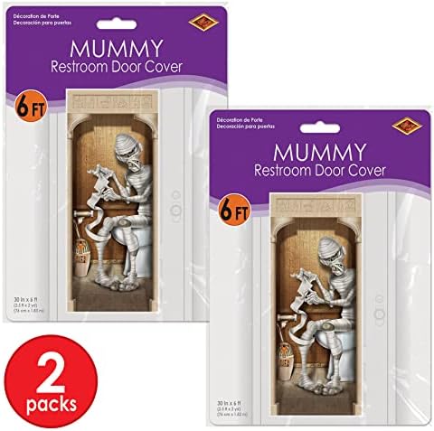 Beistle 2-Pack Mummy Restroom Door Covers, Spooky Halloween Bathroom Decorations, All-Weather Plastic for Haunted House and Trick-or-Treat, 5’ x 30”