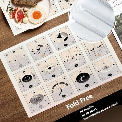 Batmerry Abstract Designs Linen Placemats Set of 4, Set of Minimalist Cards Washable Table Mats for Kitchen Table Thickened Heat Insulation Dining Set Indoor Outdoor 12X18 in