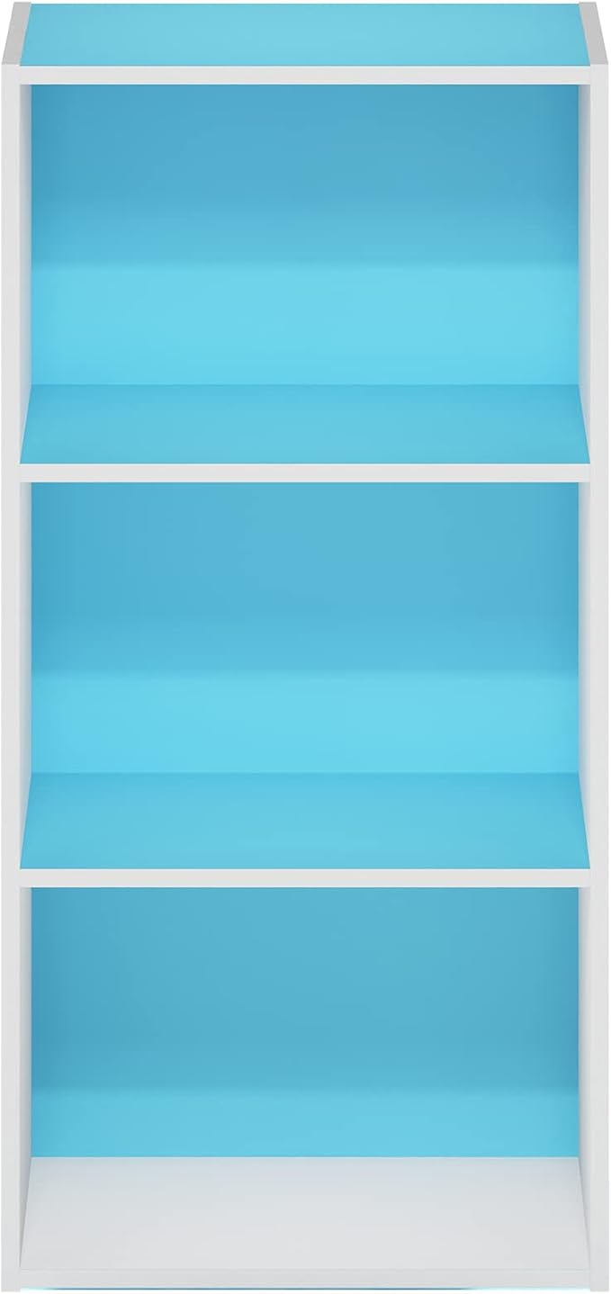 Furinno LUDER 3-Tier Book Shelf, Open Shelves Bookshelf, Light Blue/White | 9 x 16 x 31.4, Closed Back, Modern Bookcase, for Living Room, Bedroom, Home Office