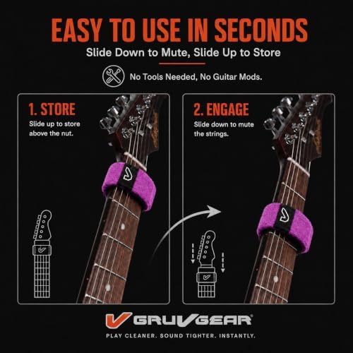 Gruv Gear Fret Wrap & Guitar Mute, Fretwrap for Acoustic, Electric & Bass | String Dampener Recording, Tapping & Practice Accessory (1 Pack, Large Purple, Fits 6 String Bass, 8 String Guitar)