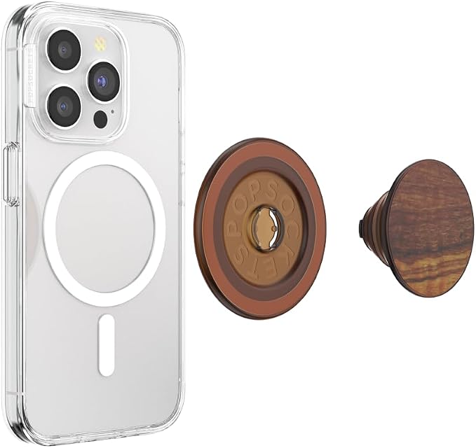 PopSockets Phone Grip for MagSafe, Magnetic Holder- Olive Wood | Removable, For Kindle / Android / iPhone, With Magnet, Brown, Plain, Cream, Beige, Summer Spring