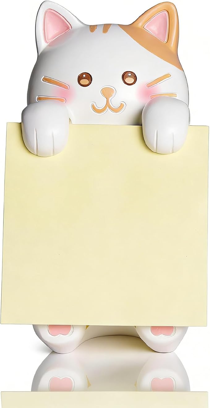 Cat Pop-Up Sticky Note Dispenser for 3 x 3 in Notes, Ginger Cat | Includes 100 sheets, handmade resin desk decor for office, home or classroom; gift for teachers, coworkers and cat lovers