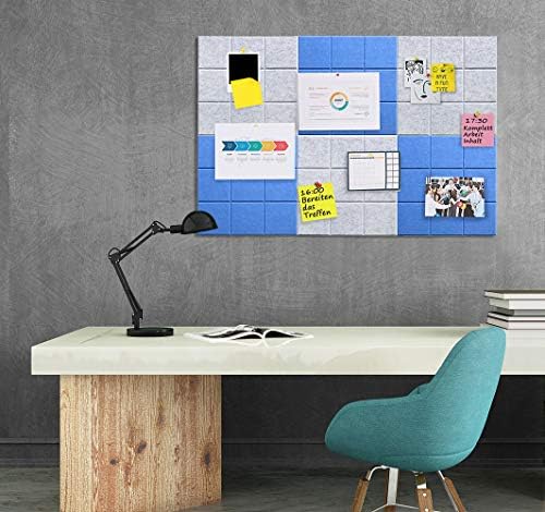 Large Felt Board Tiles for Wall with 30 Push Pins, 11.8"x11.8" Pack of 6 Pin Board Notice Boards for Home Office Kitchen, Bulletin Board Wall Tiles for Photos Memos (Blue+Grey, 6 Pack)