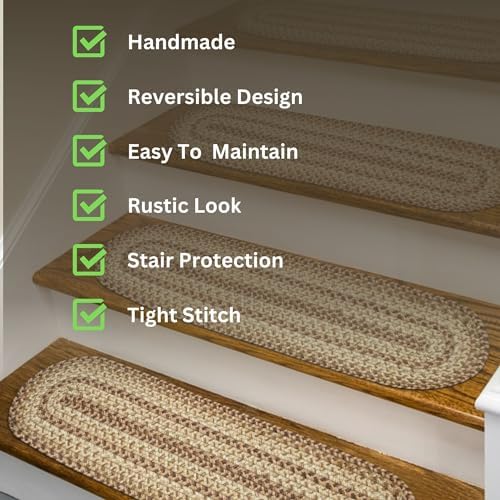 Homespice Cookie Dough Jute Braided Stair Treads, Oval 8x28 Set of 13