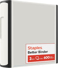 Staples Heavy-Duty 3-Inch D-Ring Binder, White, Holds 600 Sheets | Large-capacity 3-ring binder with pockets for document storage.