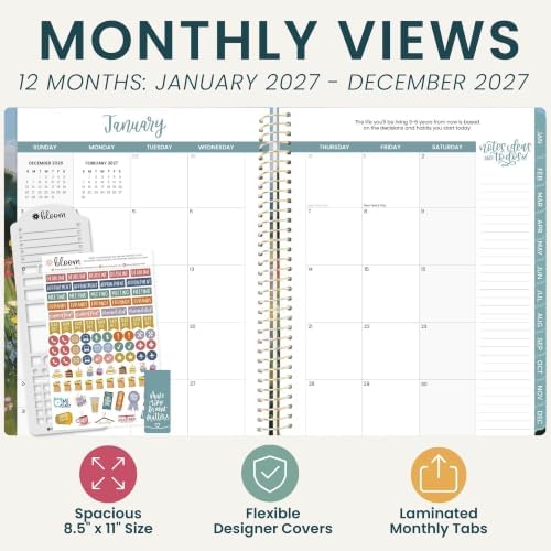 bloom daily planners 2027 Planner for Women (8.5" x 11") - Weekly & Monthly Calendar Year (January to December) Softcover Agenda Book Organizer with Stickers & Stencil - A New Day