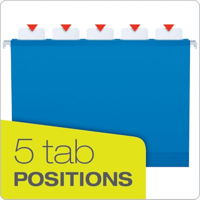 Pendaflex Ready-Tab Extra Capacity Reinforced Hanging File Folders, Letter Size, Assorted Colors, 5 Tab, 20/BX (42700)