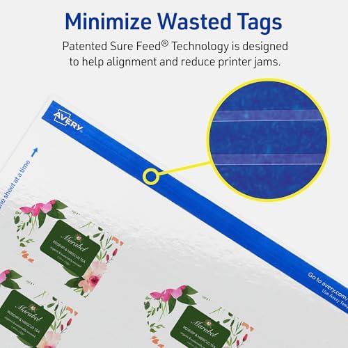 Avery Printable Rectangle Scalloped Tags, Sure Feed Technology, 2" x 1-1/4", Glossy White Cardstock, Print-To-The-Edge, Laser/Inkjet Printable, 450 Total, Great for Custom Gift or Branding Tags