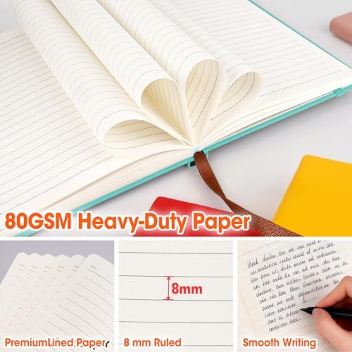 6 Pack Lined Journal Notebook for Work, 200 Pages, Medium 5.5" x 8.3", A5 College Ruled Notebook, 6 Colors, Hardcover Journaling Notebooks for Writing, Note Taking