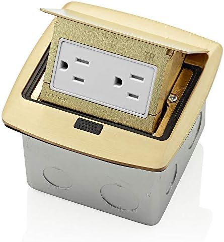 Leviton Pop-Up Floor Box with 15 Amp, Tamper-Resistant Outlet, Brass, PFTR1-BR