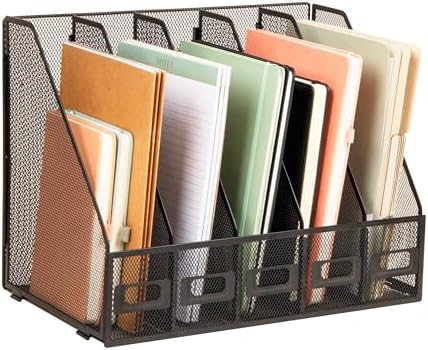 Mind Reader 5-Compartment Vertical File Organizer, Desktop Paper Sorter, Office, Metal Mesh, Black