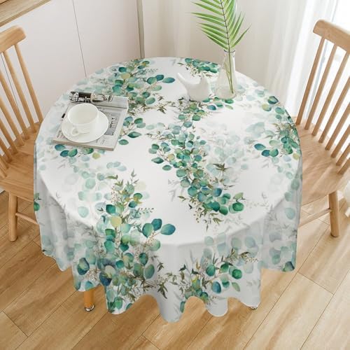 Spring Botanical Tablecloth, Watercolor Sage Green Eucalyptus Leaves Print Table Cloth Cover for Kitchen Dining Indoor Outdoor Decor, 60x60in