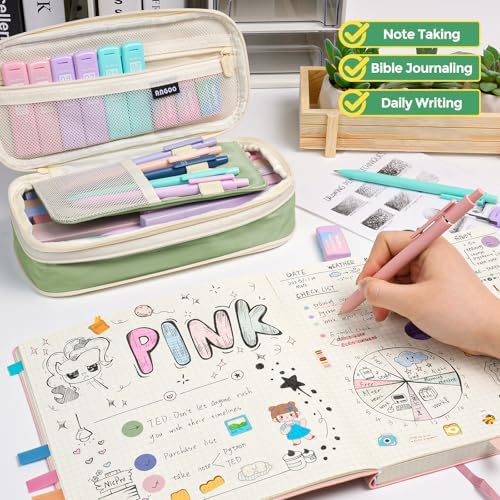 Nicpro School Supplies Stationary Set with Pencil Case, 50 PCS Green | Back to Schoo Supplies, Pen Case with 12 Highlighter, 5 Gel Pen, 6 Mechanical Pencil, Essentials for College, Nursing Student