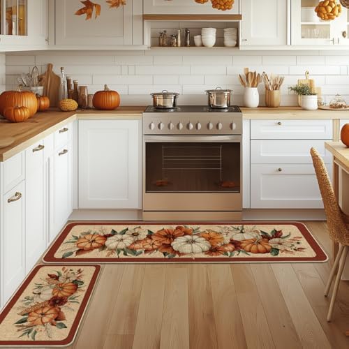 Artoid Mode Corn Flower Pumpkin Fall Kitchen Mats Set of 2-17x29+17x59