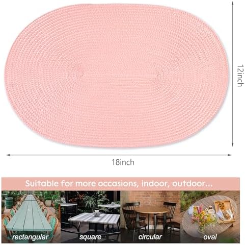 AHHFSMEI Placemats Set of 6 for Dining Table Washable Woven Non-Slip 18x12 inches Placemat Heat-Resistant Durable Table Mats for Dining Table Easy to Clean(Pink)