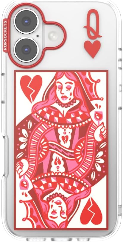 PopSockets iPhone 17 Phone Case with MagSafe- Heart Queen | Magnetic, Wireless Charging, Camera & Drop Protection, Heart, Valentines, Red, Textured