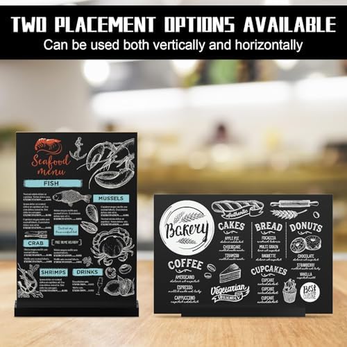 EHWINE Chalkboard Easel Sign Set, 8 Pack 6 x 8 Inch Double-Sided Wooden Boards with Acrylic Base, Chalk Markers Included, for Wedding, Restaurant, Tabletop Menu Display, Party and Event Decor