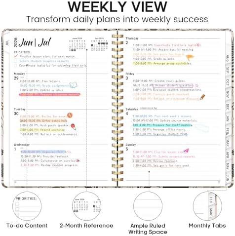 Planner 2026-2027, Weekly & Monthly Academic Calendar, Jul 2026 – Jun 2027