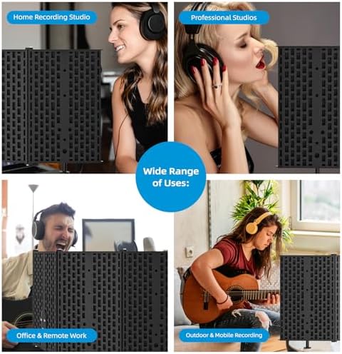 Microphone Isolation Shield – Foldable & Adjustable Soundproof Panel for Recording, Podcasting, Vocal Booth, Studio & Home Use (Five sides without stand)