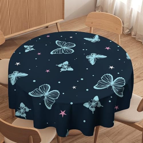 Blue Butterfly Tablecloth, Cartoon Colorful Butterfly Pink Starry Sky Star Print Tablecloth for Camping Indoor Outdoor Decor, 60x60in