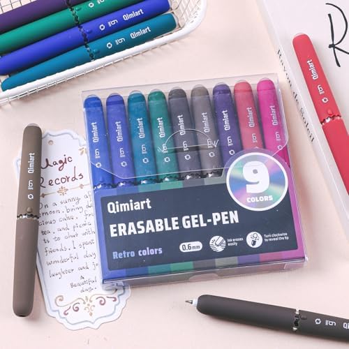 Erasable Gel Pens, 9 Pack Retro Colors, 0.6mm Fine Point