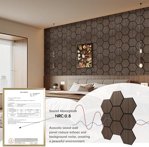 Hexagon Acoustic Wall Panels, Self-Adhesive Sound Absorbing Wall Panel by ARMURO, 4 Pack Covers 19.27 Sq Ft, Peel and Stick Noise Reducing for Home Office Studio Bedroom Wall Decor