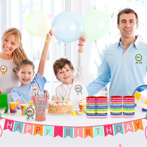 172 Pcs Birthday Pencils Set: 36 Happy Birthday Pencils, 36 Wristbands, 100 Badge Stickers for Teacher, Classroom, Party Favors