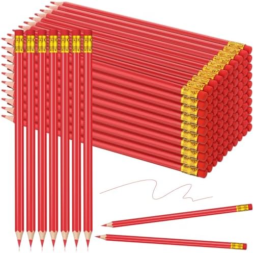 Sivak 100 Pack Red Colored Pencils with Eraser, Presharpened, Hexagonal, Erasable, Ideal for Drawing, Coloring, Marking, Grading, Teaching, Art, School