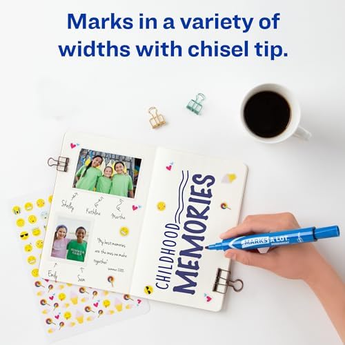 AVERY Marks a Lot Permanent Markers, Large Desk-Style Size, Chisel Tip, Water and Wear Resistant, 12 Blue Markers (08886) (Pack of 2)