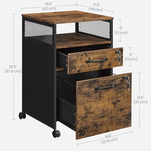 VASAGLE 2 Drawer File Cabinet with Lock, Rolling Printer Stand