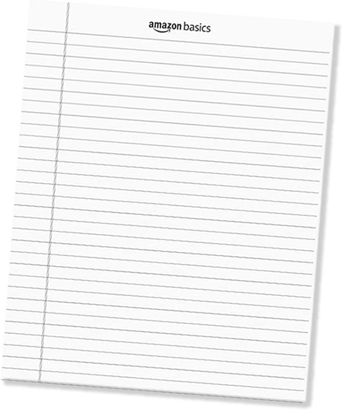 Amazon Basics Legal/Wide Ruled 8-1/2 by 11-3/4 Legal Pad, White, 600 Count (12 Pack of 50 Sheets)