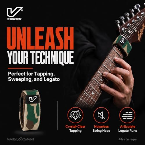 Gruv Gear Fret Wrap & Guitar Mute, Fretwrap for Acoustic, Electric & Bass | String Dampener Recording, Tapping & Practice Accessory (1 Pack, Extra Large Camo Green, Fits 7-12 String Bass, Extended